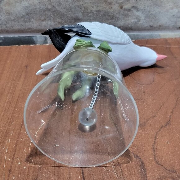 Seagull Bird Figurine on Crystal Glass Bell Silver Tone Chain Glass Ball - Picture 5 of 9